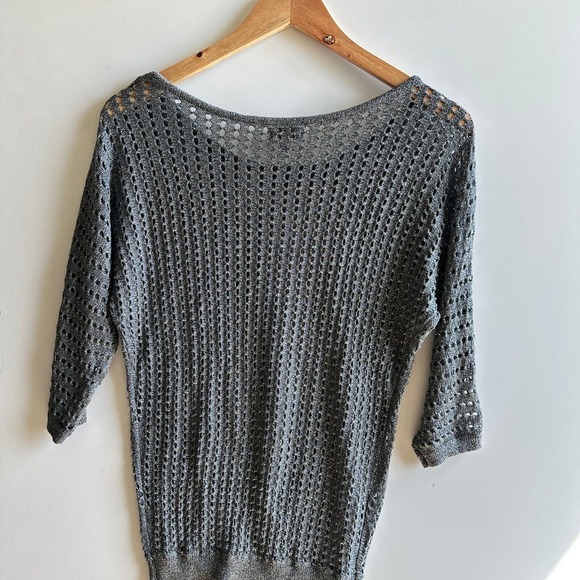 Express Knit Top Dolman Sleeve Metallic Gray Sweater Open Weave XS NWOT Sheer - Picture 7 of 9